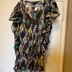 NWOT Susie Rose Flutter Sleeve Peplum Blouse with Beads XL